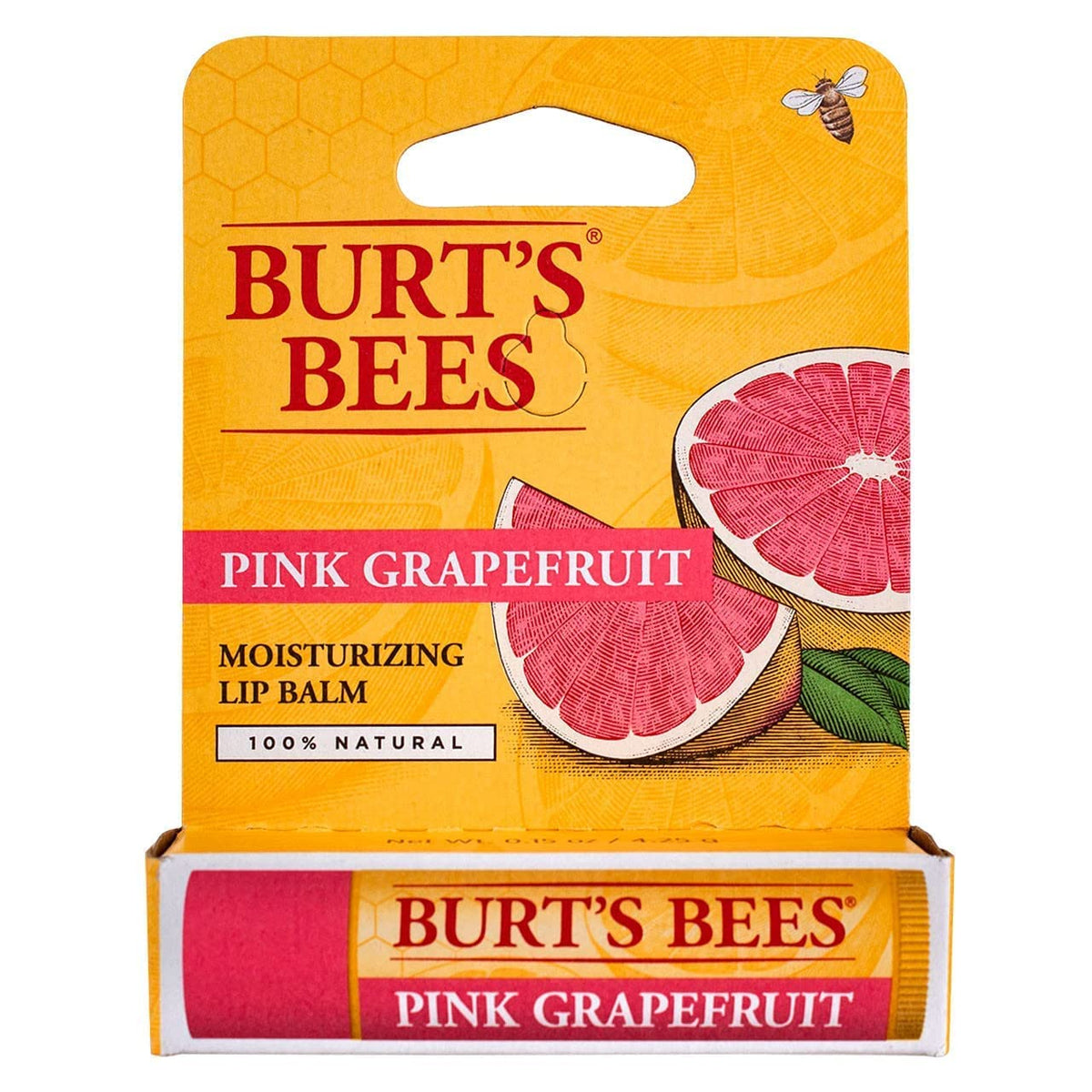 Burt's Bees pink grapefruit balm cap closed highlighting compact travel-friendly design
