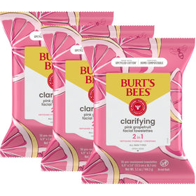 Burt's Bees front packaging showing pink grapefruit wipes and 30-count, convenient refresh