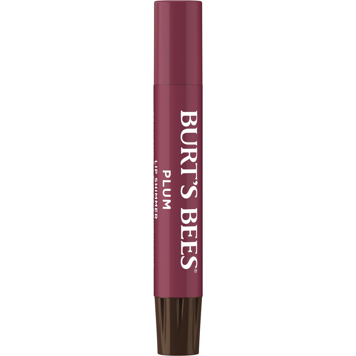 Burt's Bees plum open twist-up stick revealing easy glide and ready-to-use balm