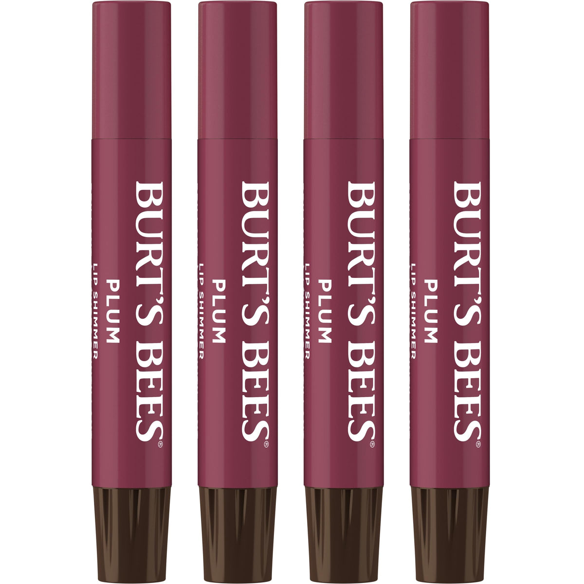 Burt's Bees plum pack front showing four shimmer lip tint sticks for convenient gifting