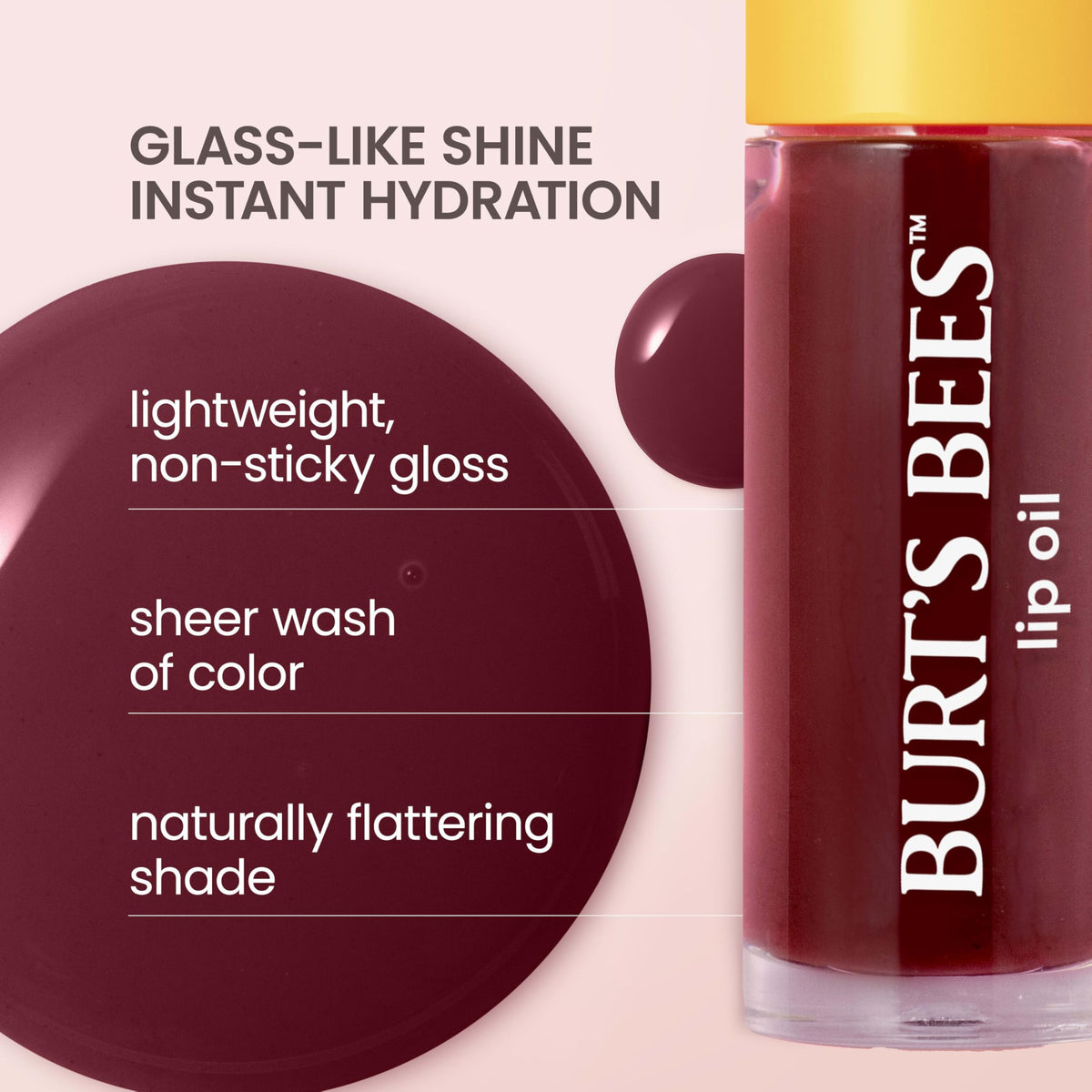 Burt's Bees lip oil texture close-up illustrating smooth hydrating finish