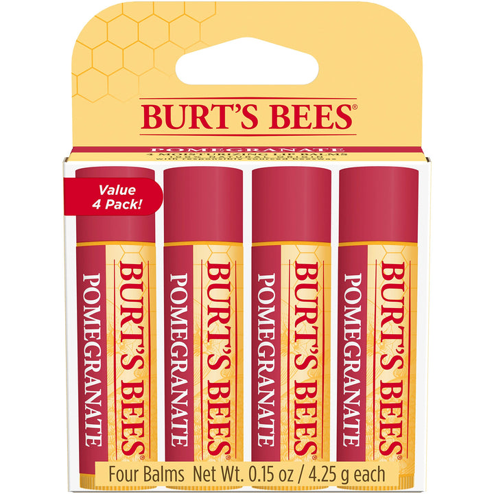Burt's Bees front packaging showing pomegranate flavor and natural benefits