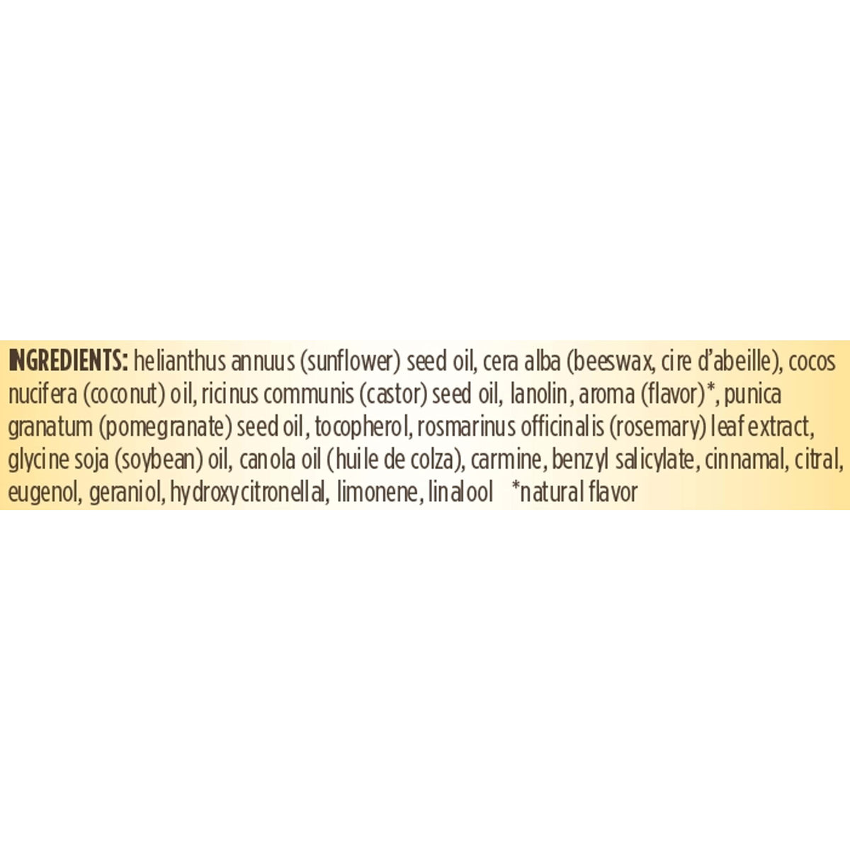 Burt's Bees ingredients label showing natural formulation transparency