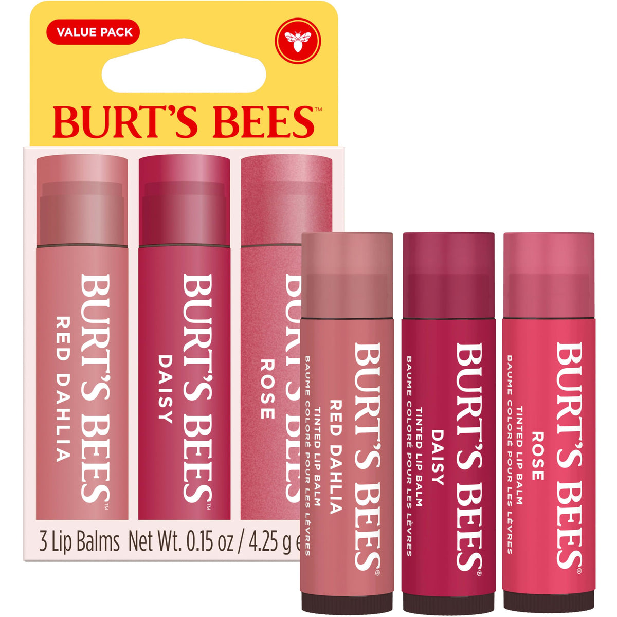 Burt's Bees Red Dahlia twist-up open showing deep red color and hydration