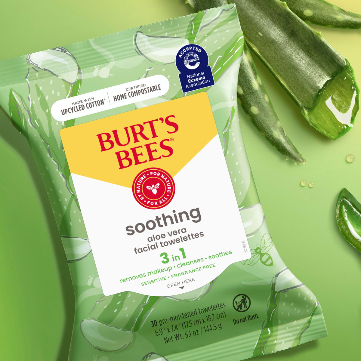 Burt's Bees wipe held next to hand showing size and coverage for efficient removal