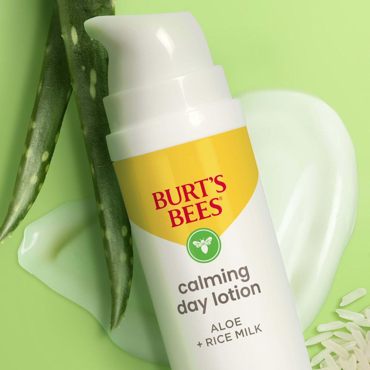 Burt's Bees bottle beside credit card showing compact 1.8 oz size benefit