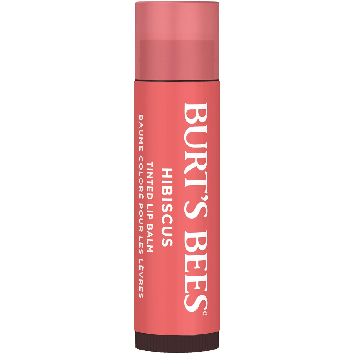 Burt's Bees twist‑up balms open to reveal soft hibiscus tint for quick application