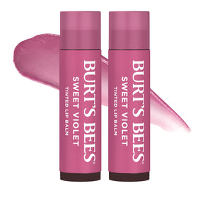 Burt's Bees front packaging showing Sweet Violet pack of two and benefits
