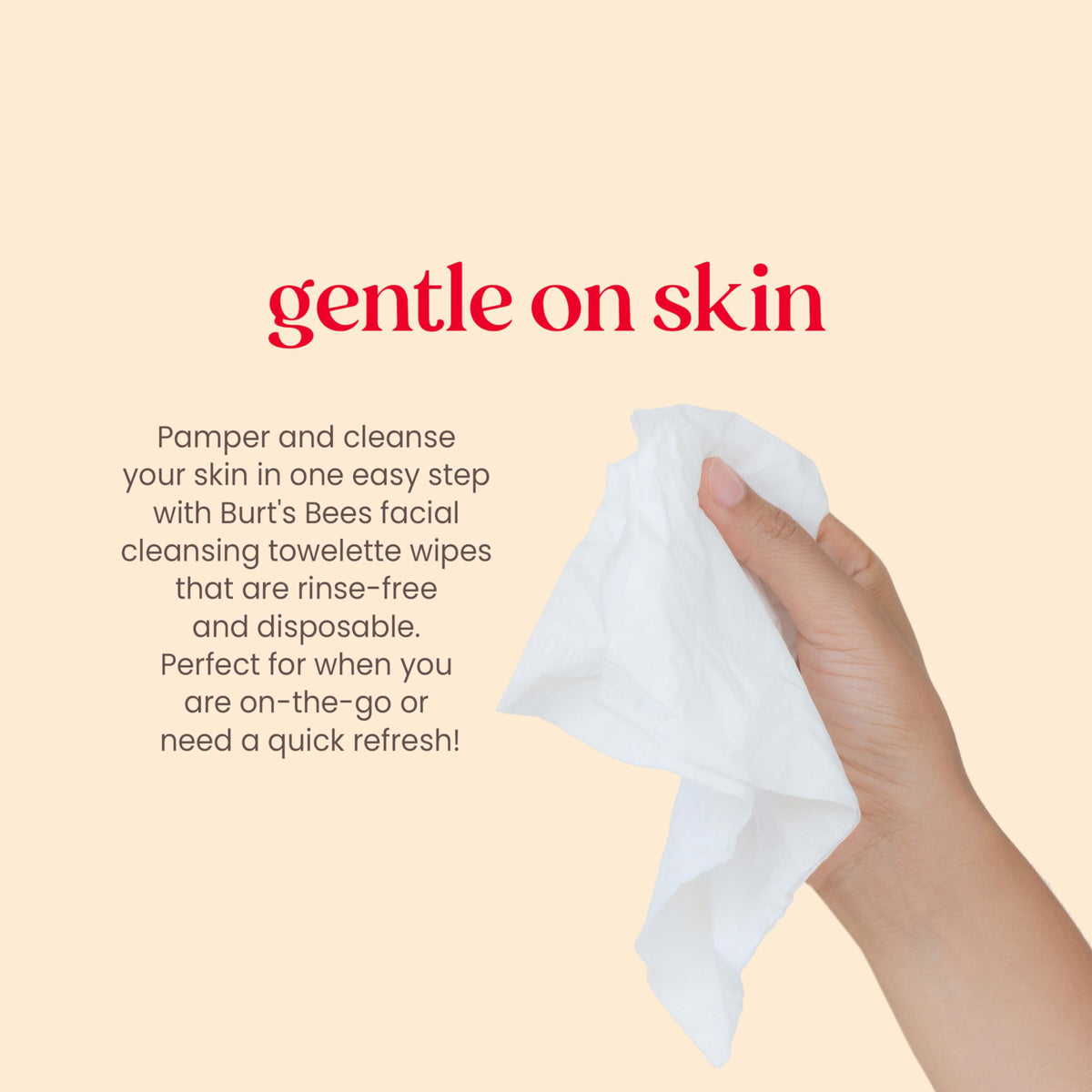 Burt's Bees close-up of wipe texture showing soft cotton feel for gentle cleansing