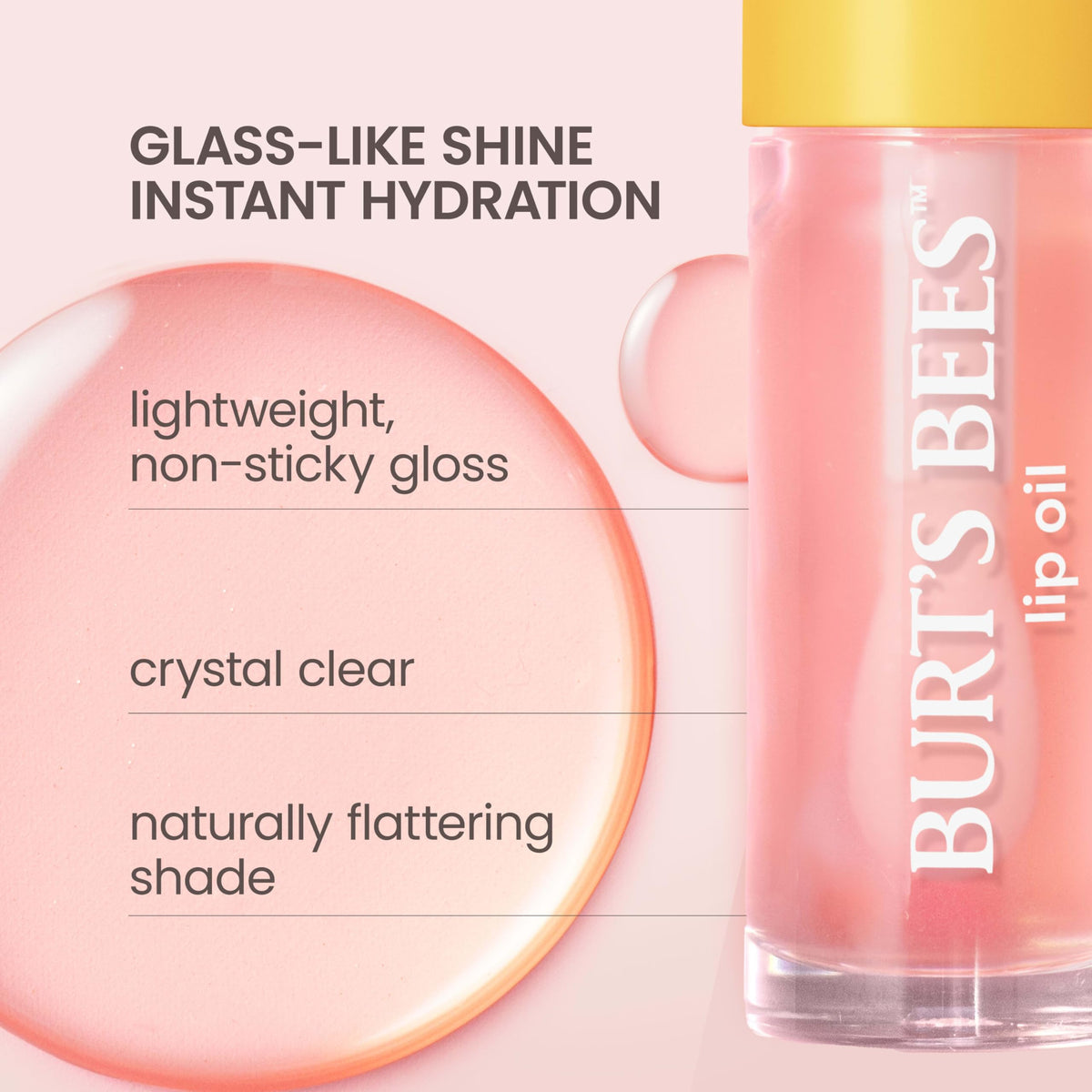 Close-up of Burt's Bees lip oil texture on applicator, shows lightweight glossy finish