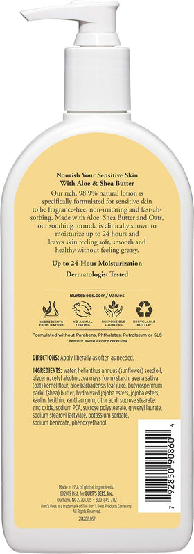 Burt's Bees lotion texture on hand demonstrating fast-absorbing, non-greasy hydration
