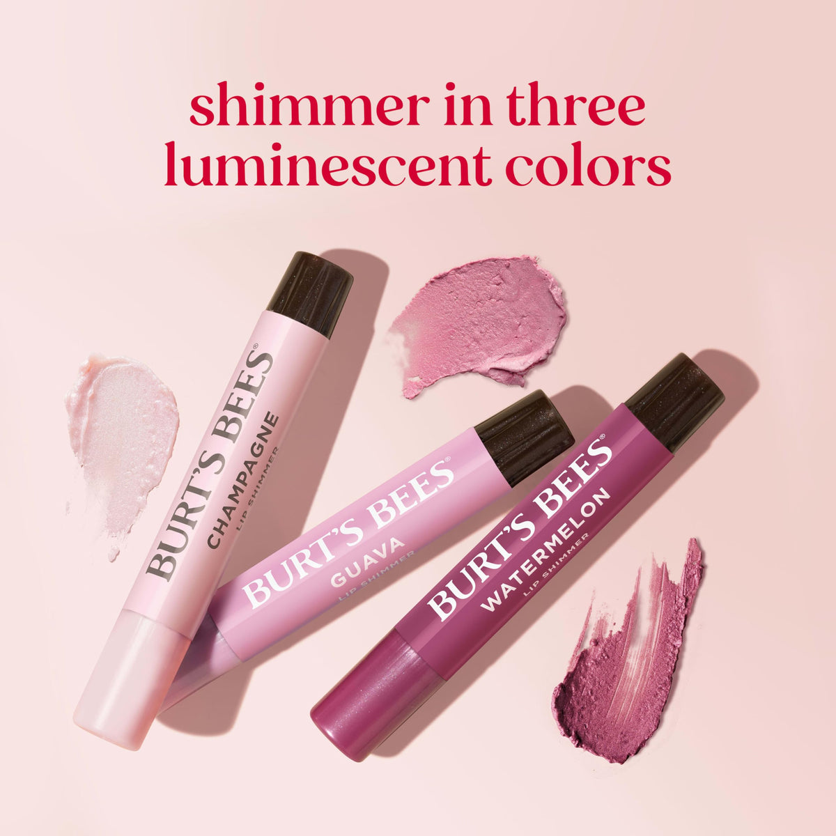 Burt's Bees three tubes arranged flatlay highlighting variety and travel-ready size