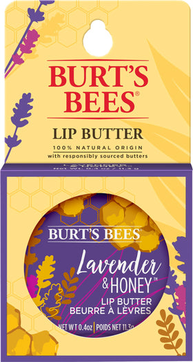 Burt's Bees tin front view showing compact lip butter for easy travel