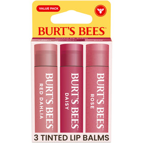 Burt's Bees three-pack front packaging showing all shades and benefits