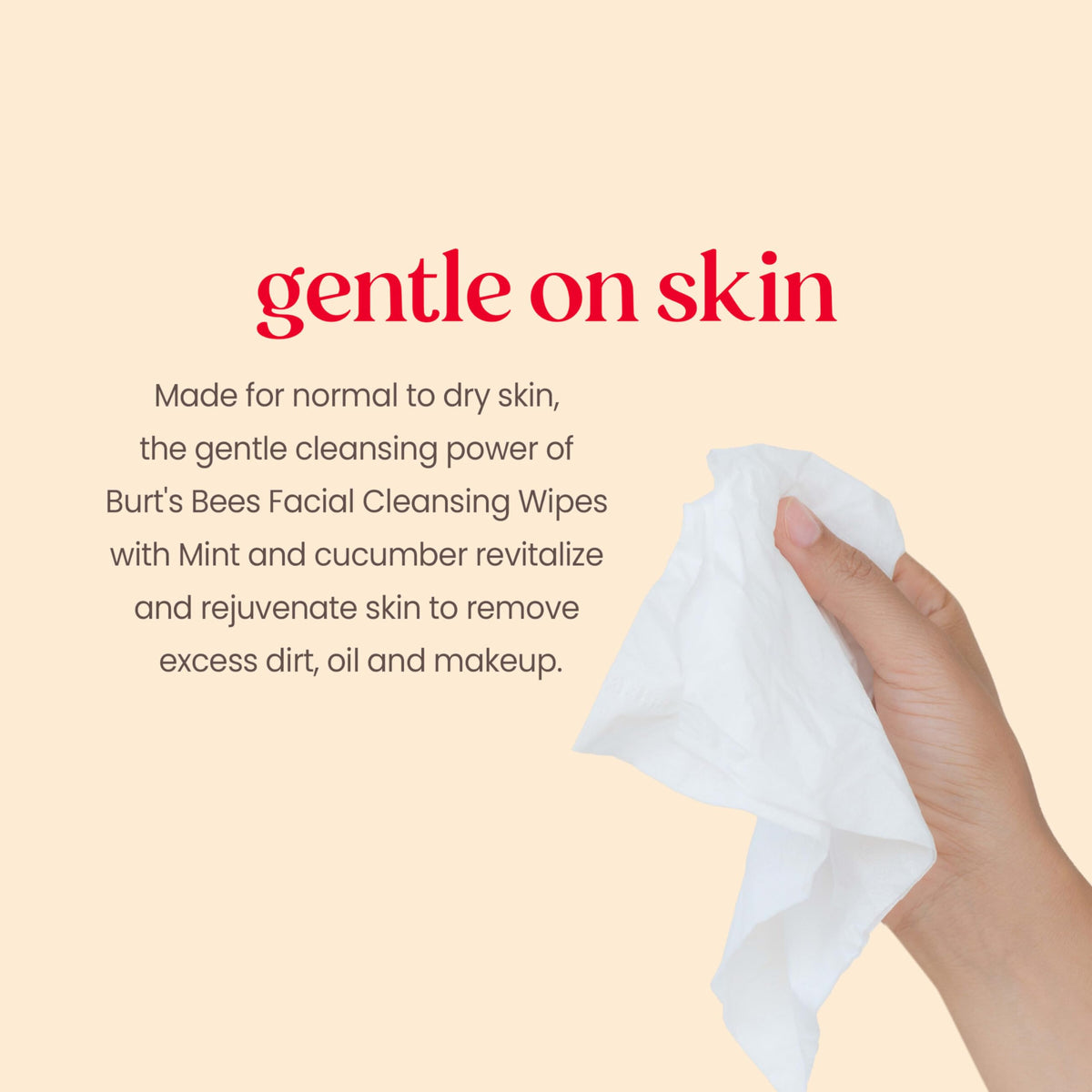 Burt's Bees close-up texture of wipe showing soft silk-like feel benefit