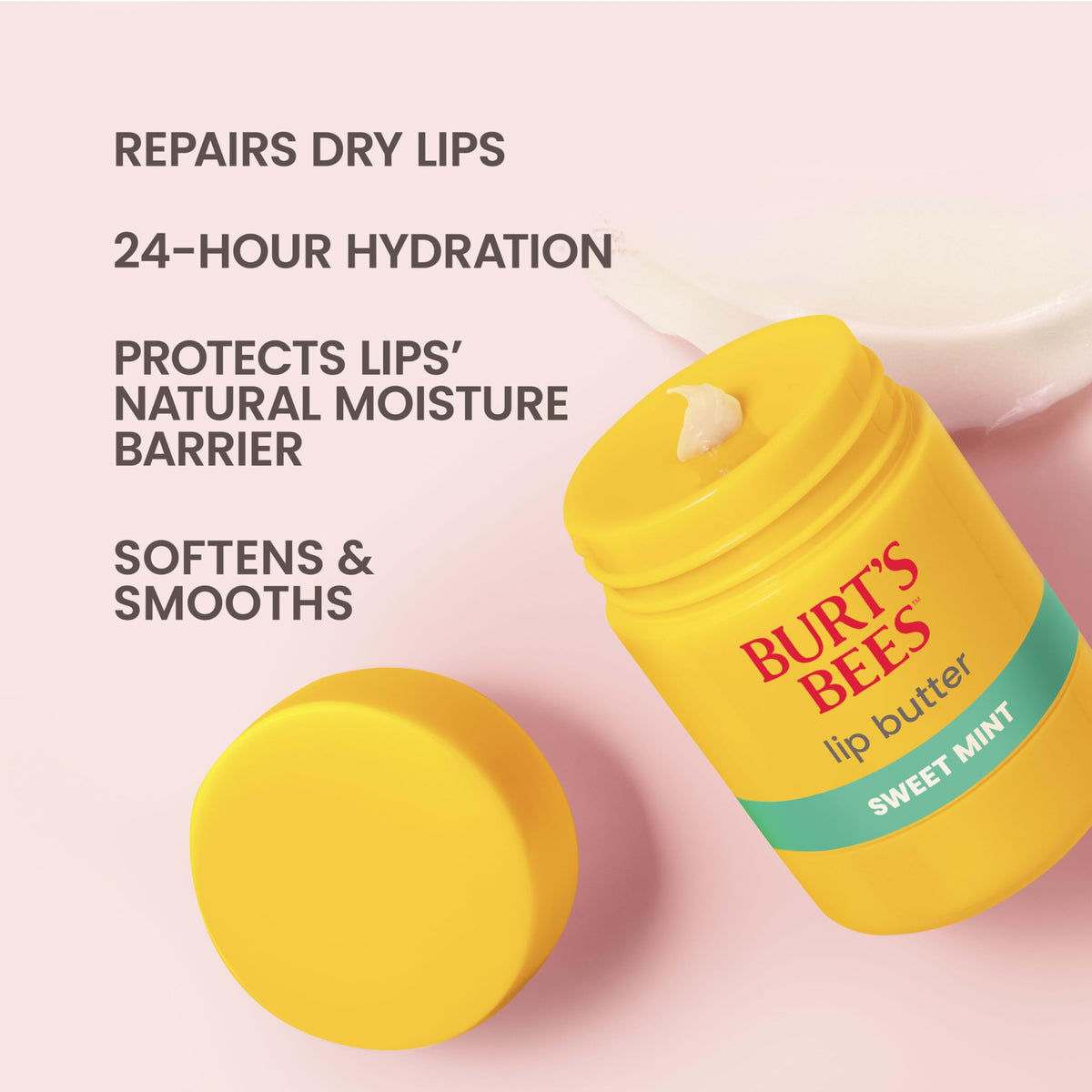 Burt's Bees angled tube label highlighting ingredients and quick identification benefit