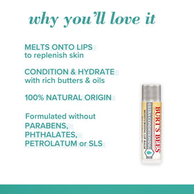 Burt's Bees tube closed with readable label and easy-grip cap benefit