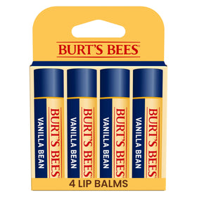 Burt's Bees front packaging showing four tubes and vanilla scent benefit