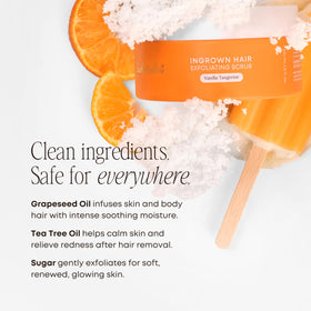 Applying Bushbalm scrub on leg in shower to reduce ingrown hairs and hydrate skin
