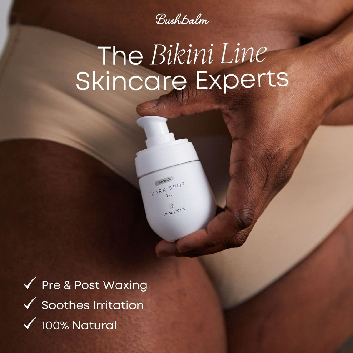 bushbalm oil being applied to bikini line showing targeted treatment and smoother skin