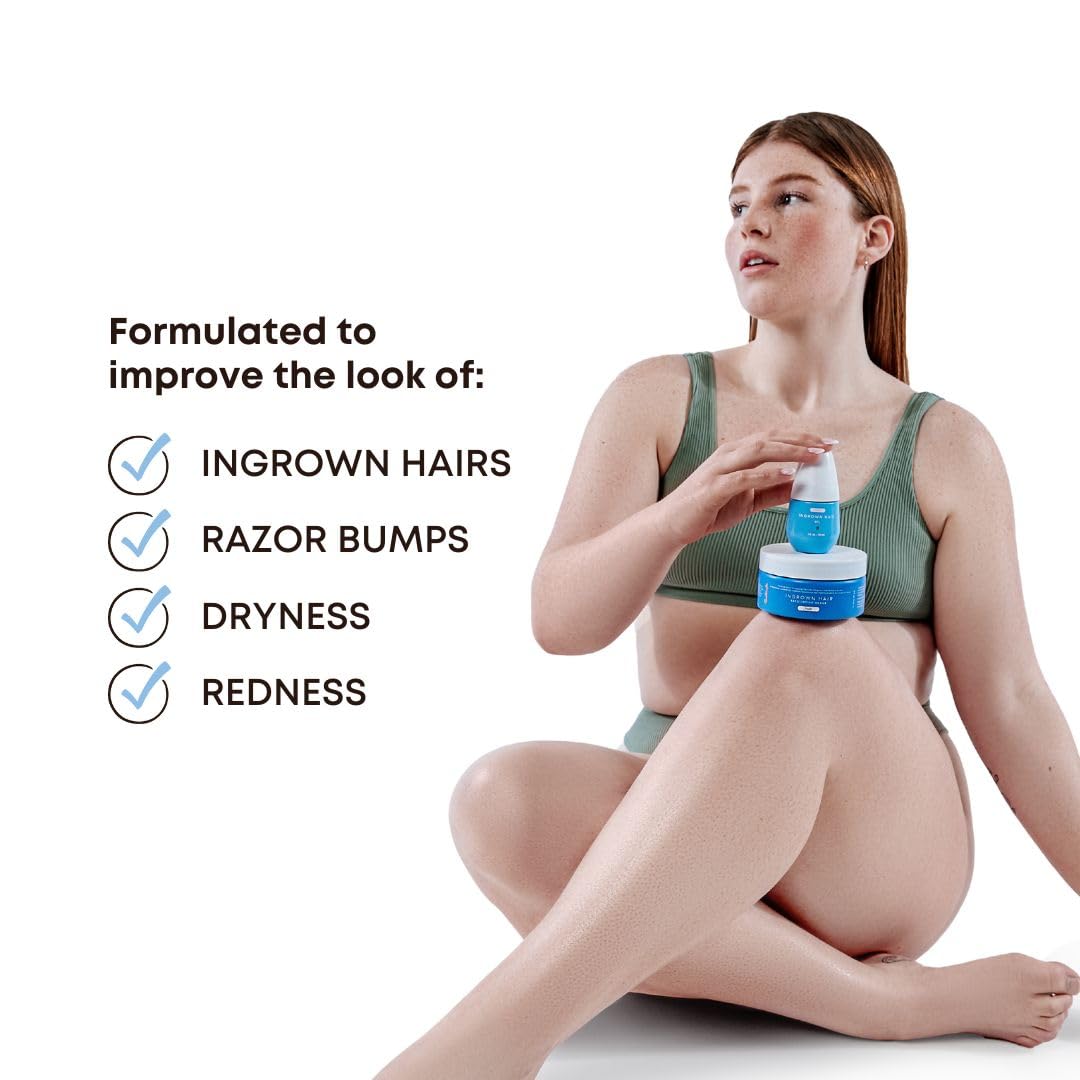 Bushbalm scrub beside ingrown hair oil showing routine pairing