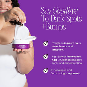 Bushbalm pad applied to underarm to reduce ingrown hairs