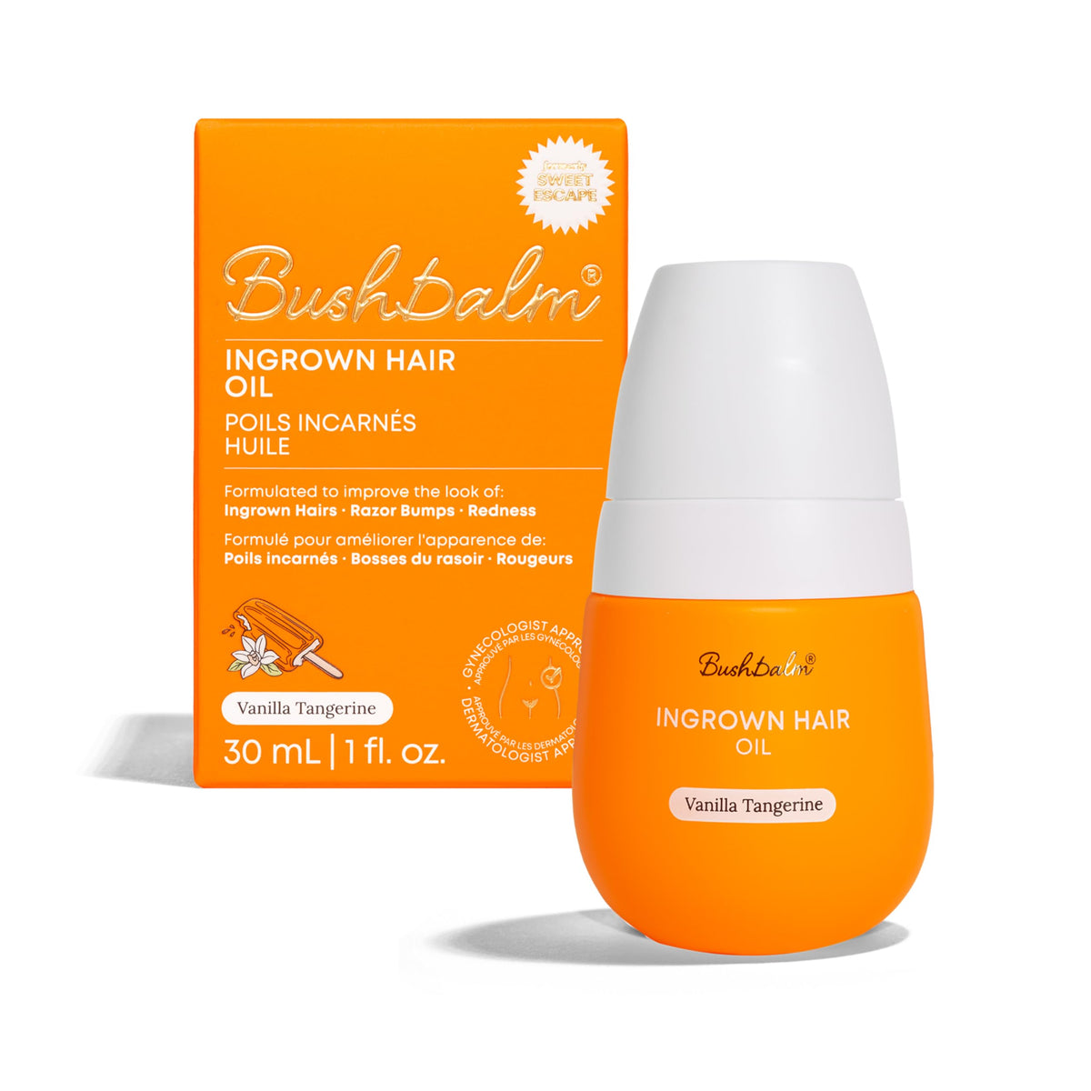 Bushbalm front bottle showing label and 30ml size, calming post‑shave care