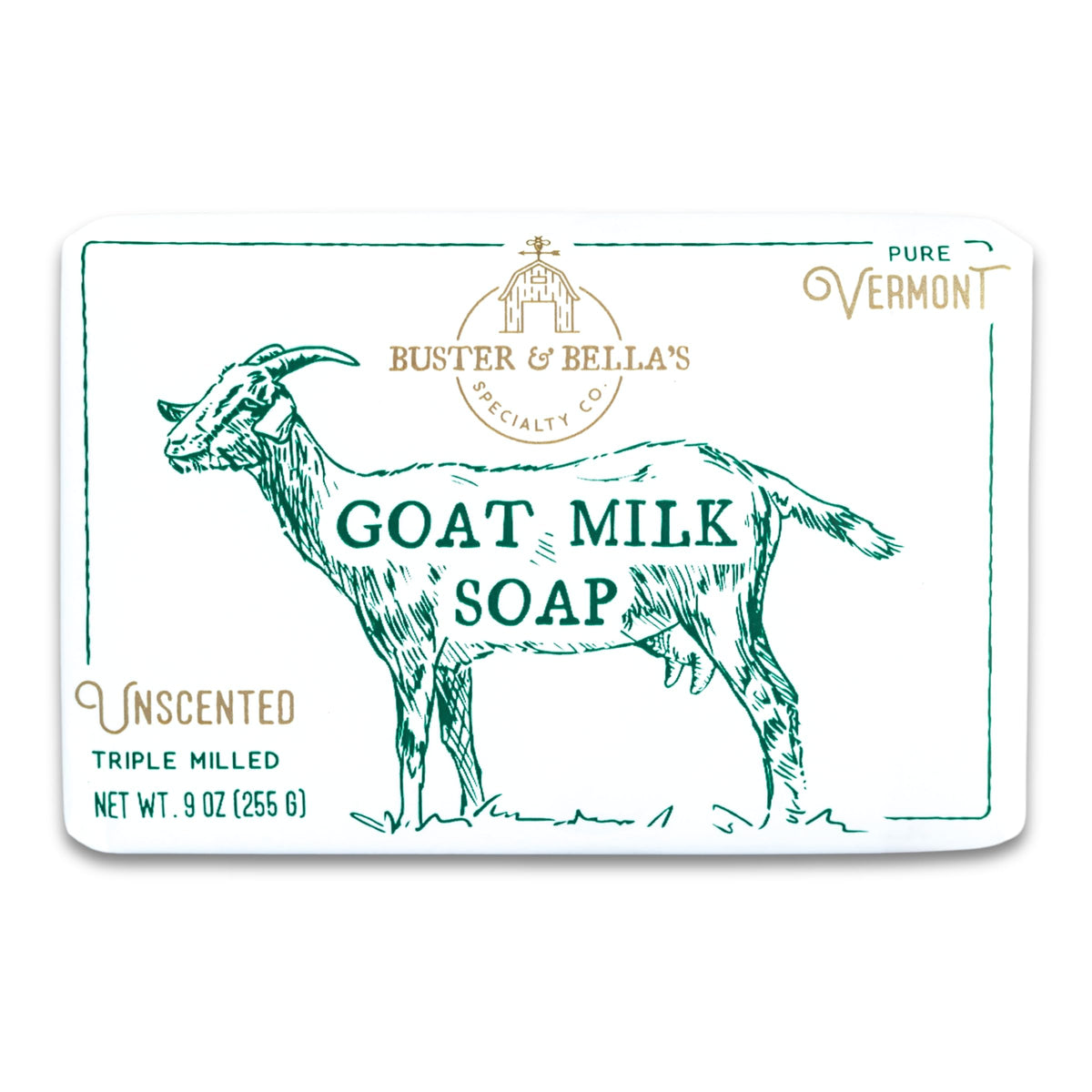 Buster & Bella's front packaging 9oz bar showing label and clean design benefits longevity