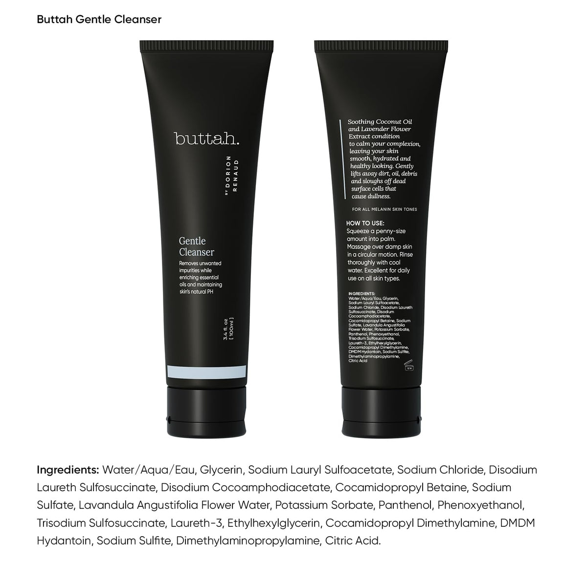 buttah cleanser with coconut and lavender showing soothing conditioning benefits