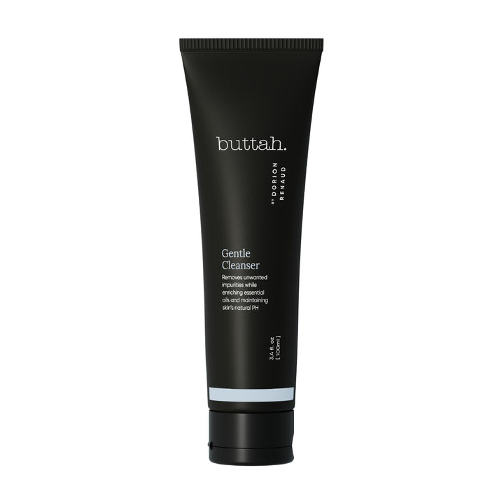 buttah front tube product shot showing packaging and clear cleanser benefits