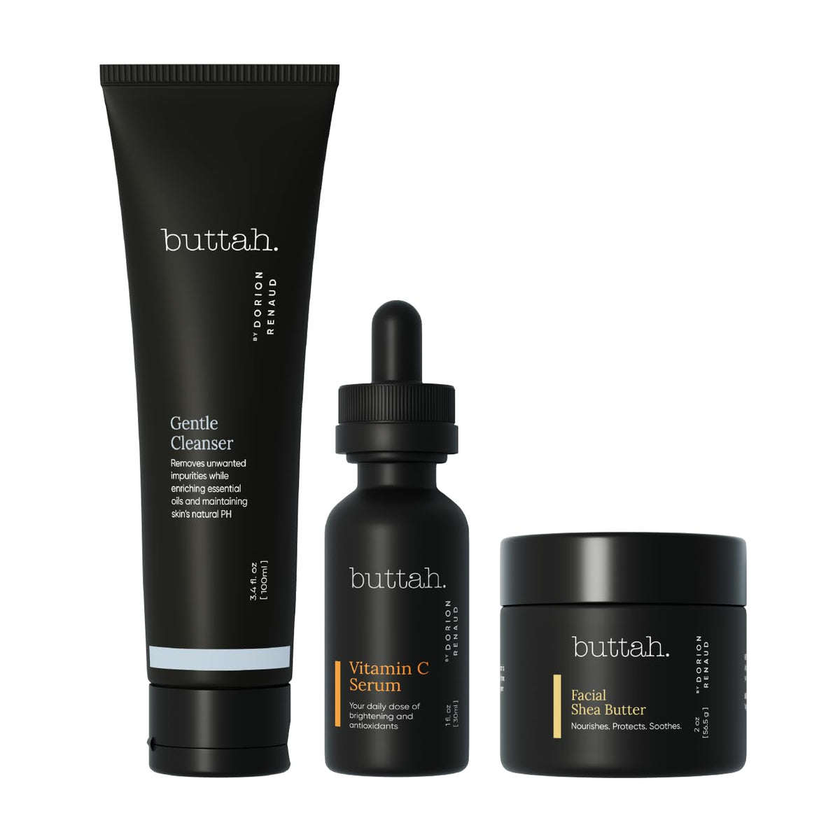 buttah front packaging showing the three-piece kit and clear product benefits