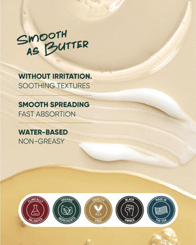 buttah. gel cream held in hand to show size and quick-absorbing, matte finish benefit