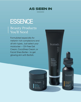 buttah. product on bathroom shelf in lifestyle scene showing everyday use and balanced skin benefit