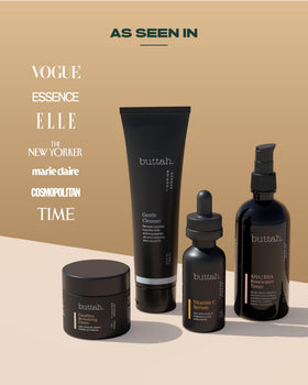 buttah Supreme Kit flatlay on counter showing routine-ready products and lifestyle benefit