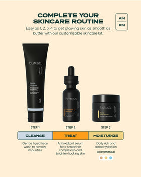 buttah products staged in bathroom for a simple daily skincare routine