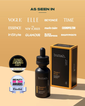 buttah flatlay with green tea leaves showing calming scent and natural notes