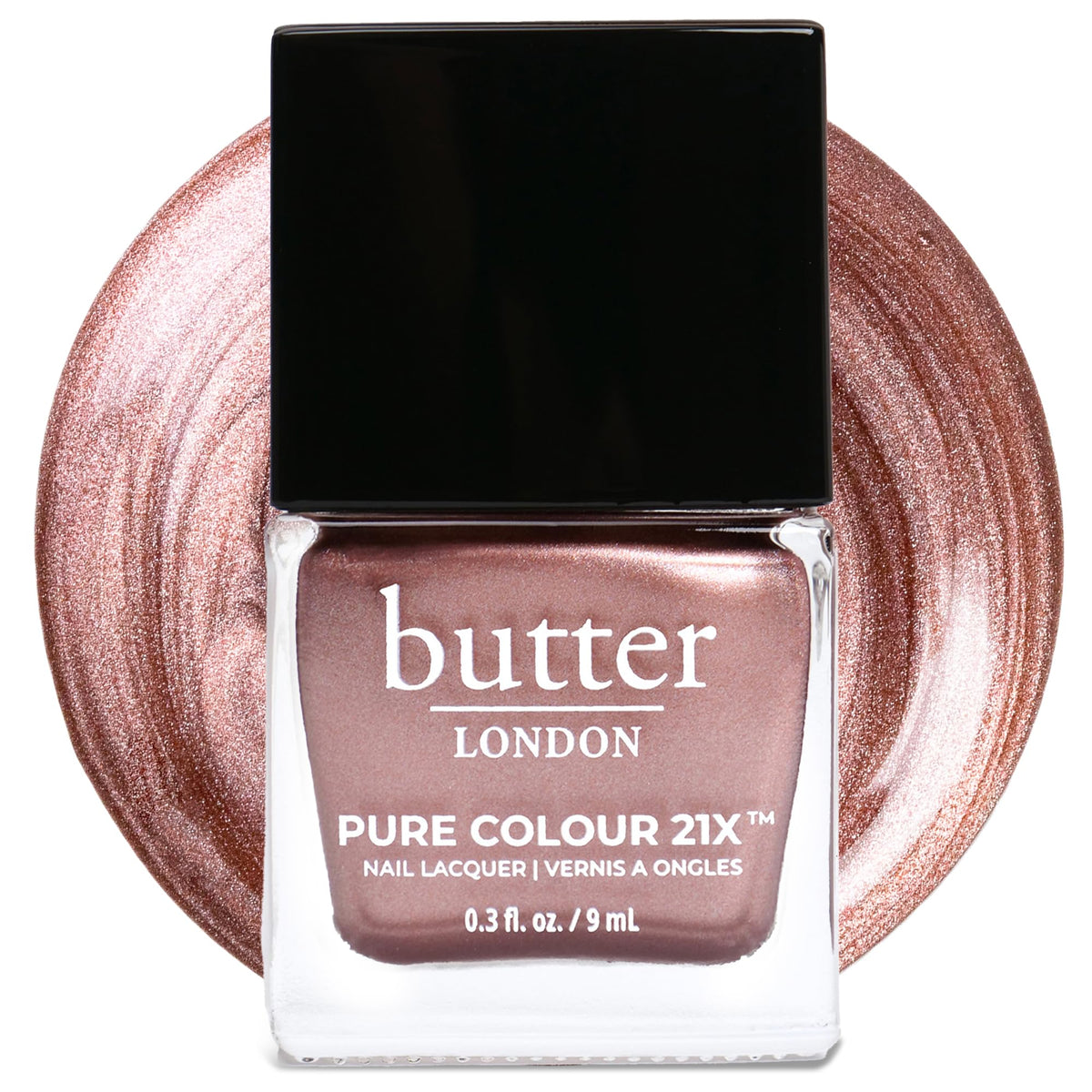 butter LONDON front label showing Bubbly Rose shade and glossy finish benefit