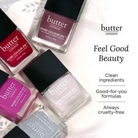 butter LONDON ingredients list and packaging emphasizing clean, plant-based benefits