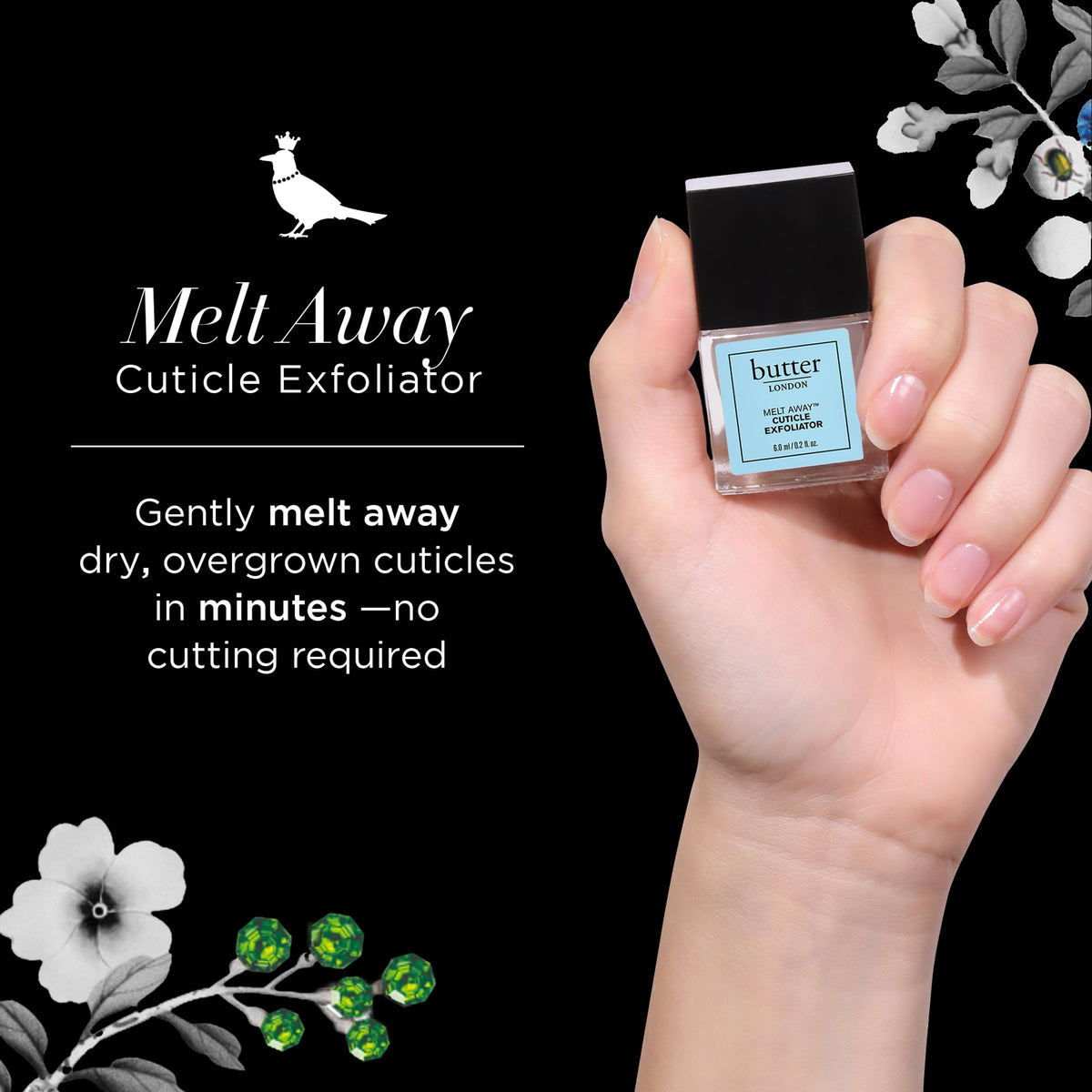 butter LONDON liquid drop on cuticle demonstrating quick absorption