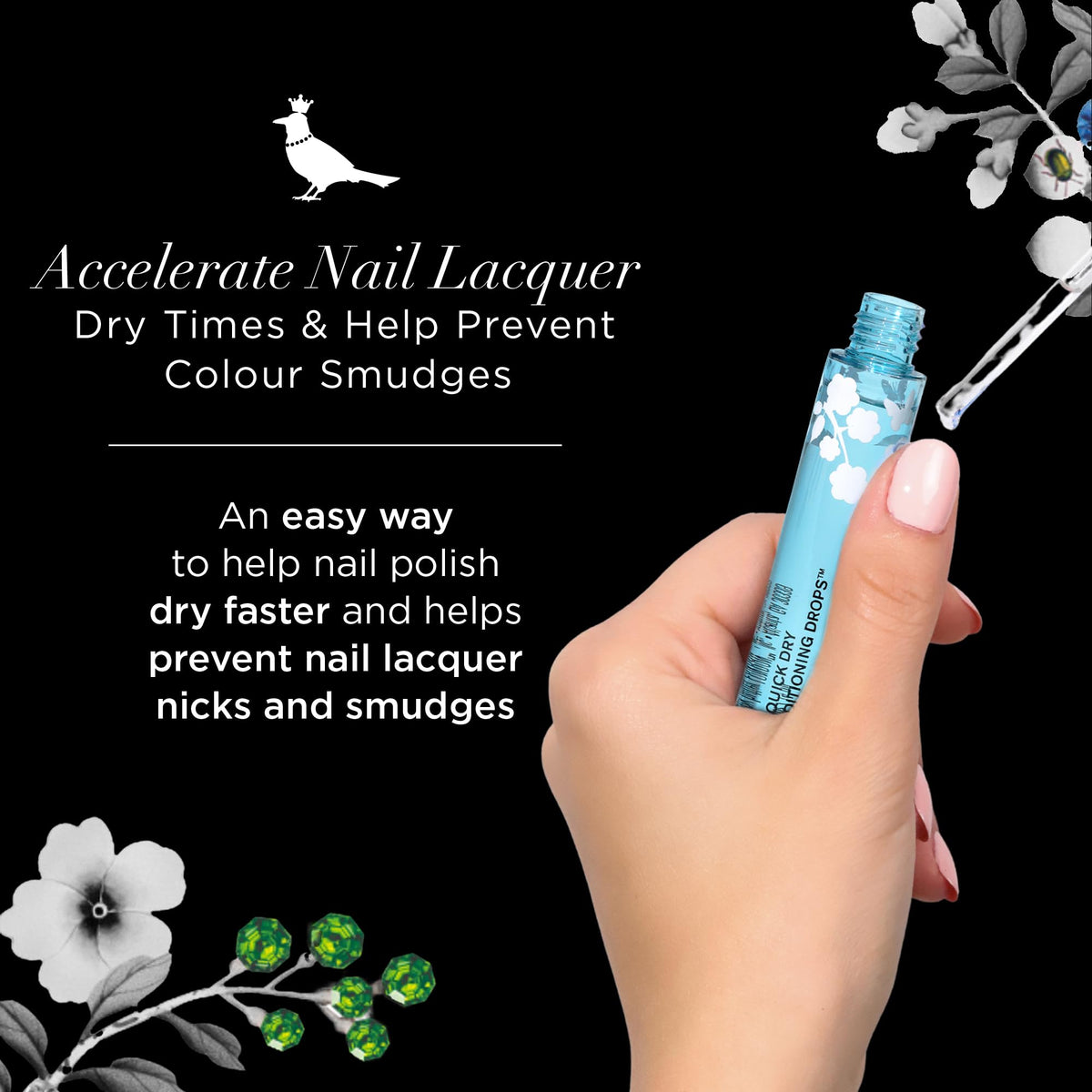 butter LONDON dropper dispensing a precise drop to speed polish drying benefit