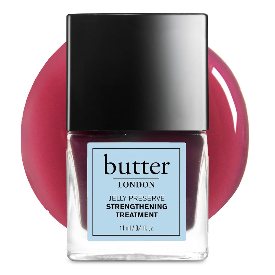 butter LONDON front bottle showing Victoria Plum shade and strengthening benefit