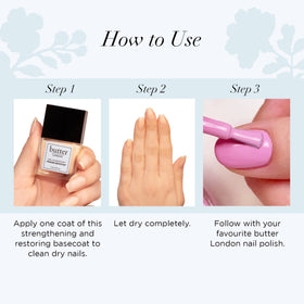 butter LONDON in-use photo applying base coat, shows improved polish adhesion