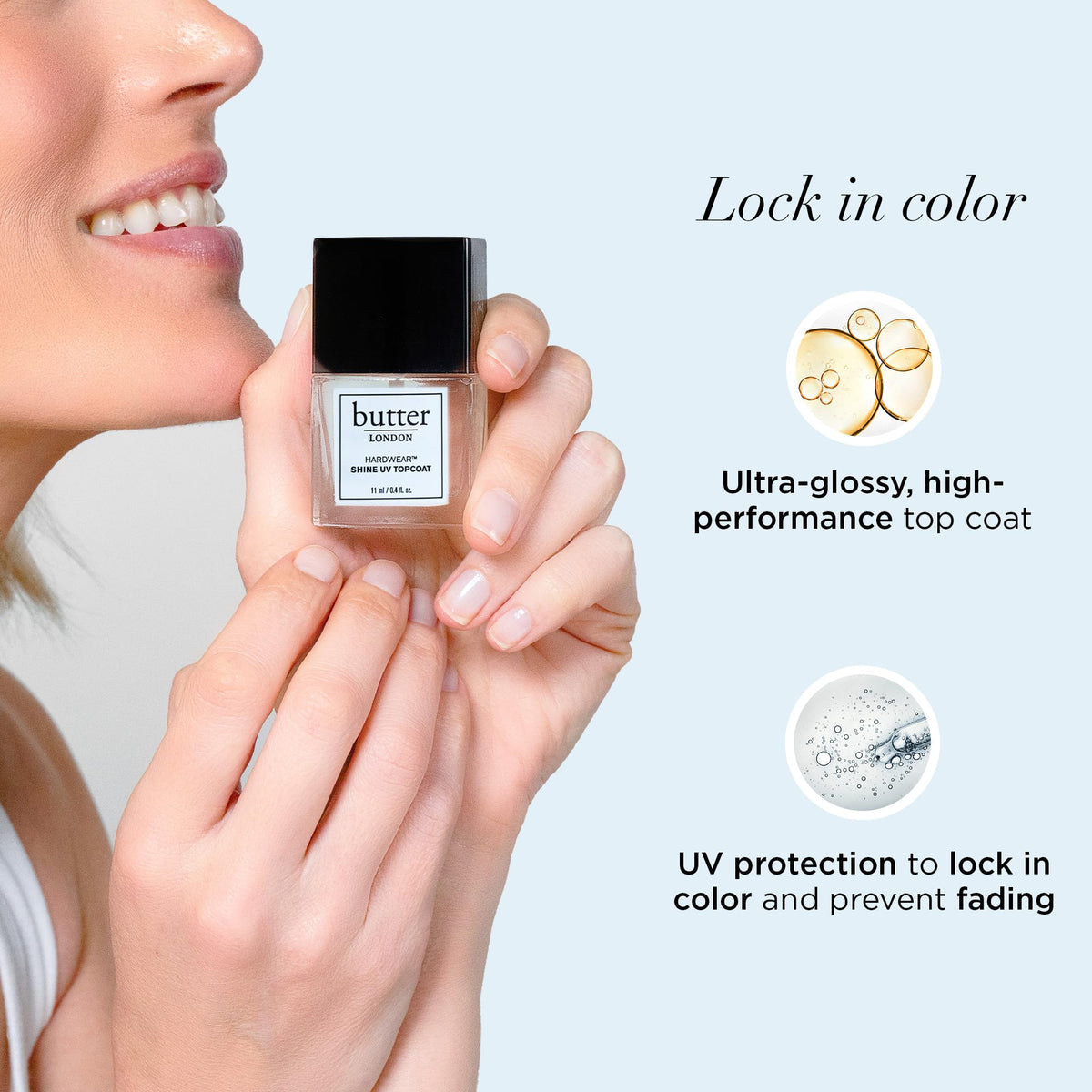 butter LONDON glossy topcoat texture close-up showing high shine