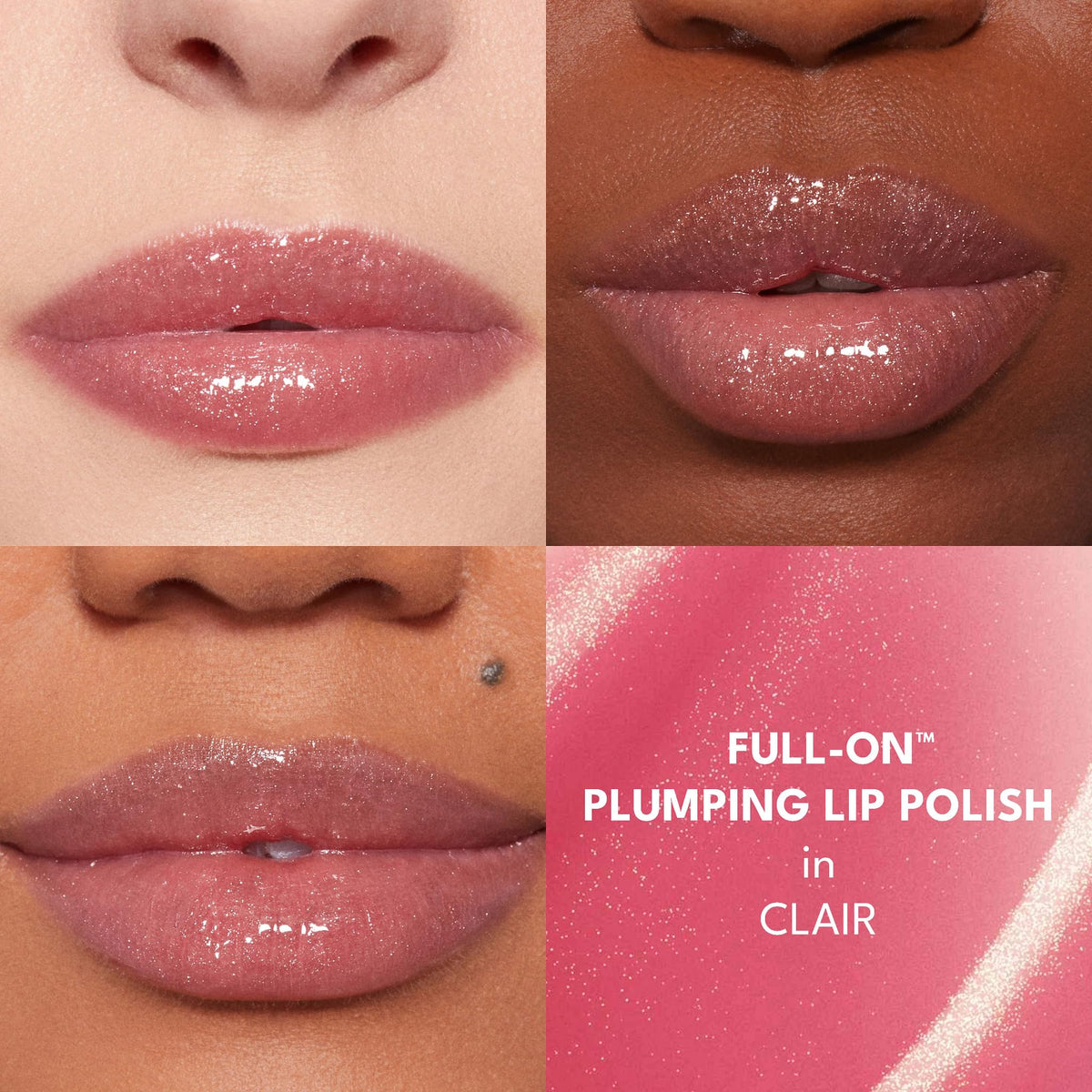 Buxom swatches on arm displaying AO Clair tint and shimmer for shade choice