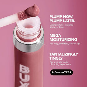 BUXOM tube next to common items illustrating size and travel-friendly benefit