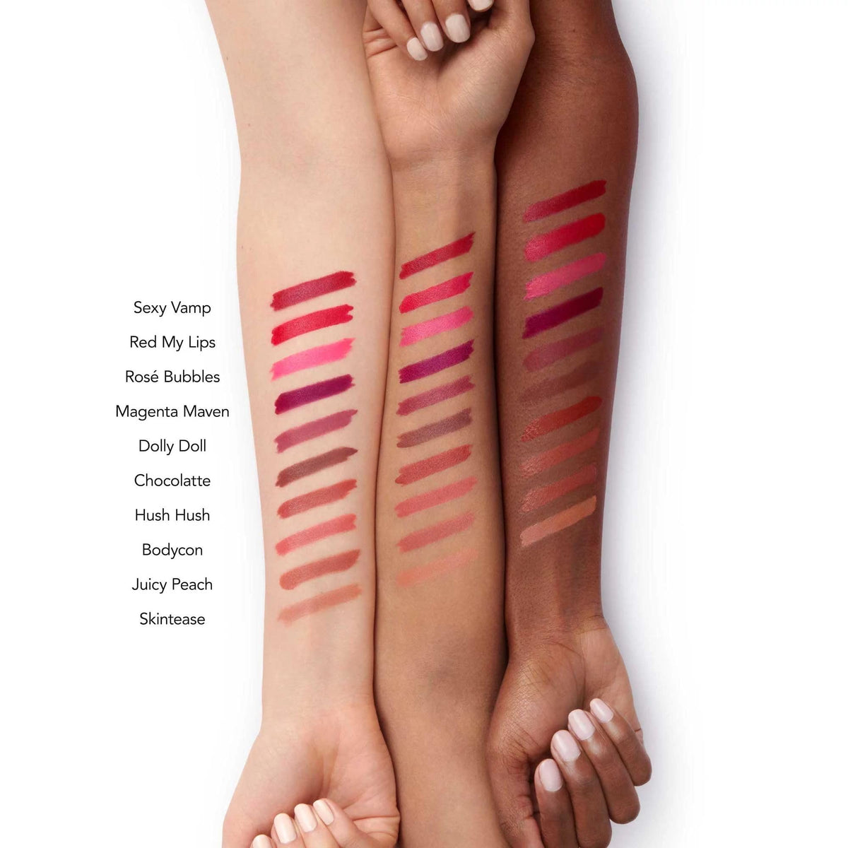 Buxom applied on lips showing smooth coverage and defined edges benefit