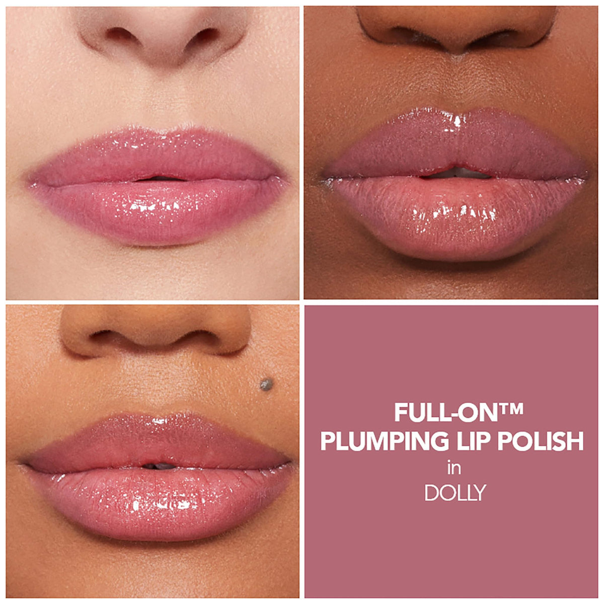 BUXOM gloss texture swatch on skin showing pearlescent finish and smooth coverage benefit