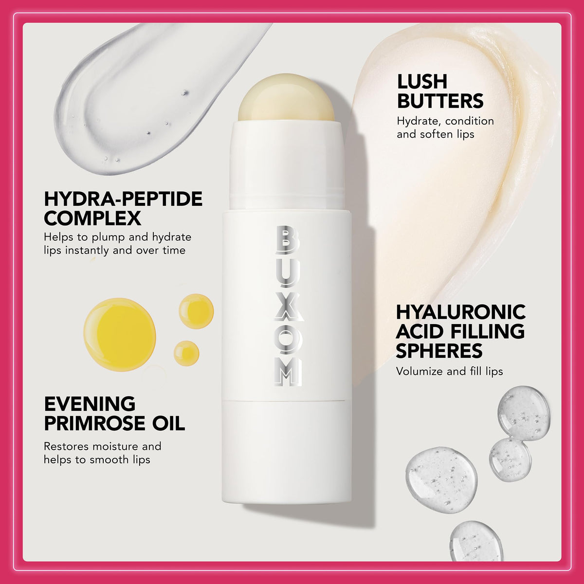 BUXOM jar beside Power-Full Lip Scrub suggesting pairing to exfoliate and boost lip repair results