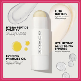 BUXOM jar beside Power-Full Lip Scrub suggesting pairing to exfoliate and boost lip repair results
