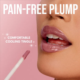 BUXOM gloss layered over lipstick demonstrating enhanced dimension and color boost benefit